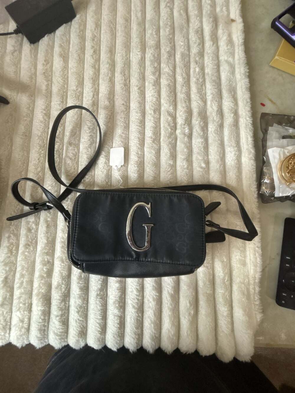 G by GUESS Black Monogram Camera Crossbody Bag